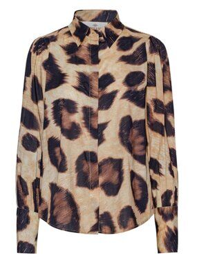Karmamia Honey Shirt Leopard Blossom Print Button Front Blouse Size S